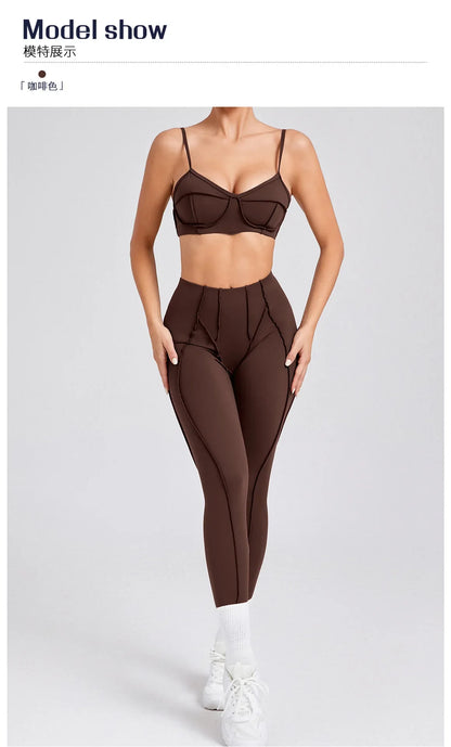 Yoga Sports Fitness Sets High Waist Hip-lifting Trousers Open Back Bra Suit Casual Running Workout Gym Leggings Sexy Sets Women