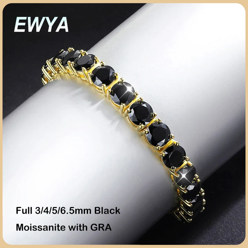 3mm 0.1CT Gradient Color Black Grey White Moissanite Diamond Tennis Bracelet for Men Women Unisex 925 Silver Link Bracelets