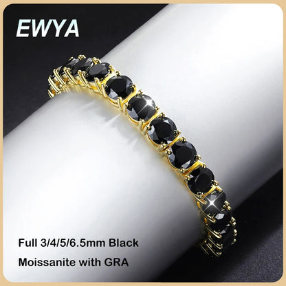 3mm 0.1CT Gradient Color Black Grey White Moissanite Diamond Tennis Bracelet for Men Women Unisex 925 Silver Link Bracelets