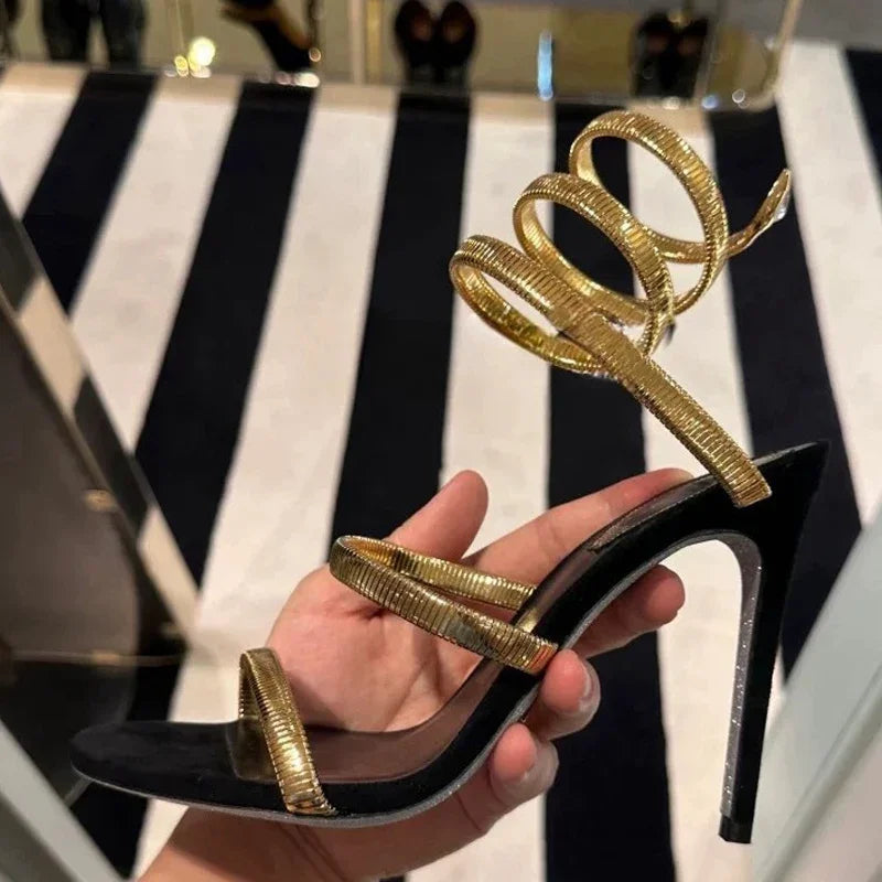 Sexy Crystal Ankle Strap Heels Sandals Women Summer Street Style Open Toe Thin High Heels Party Banquet Prom Luxury Shoe
