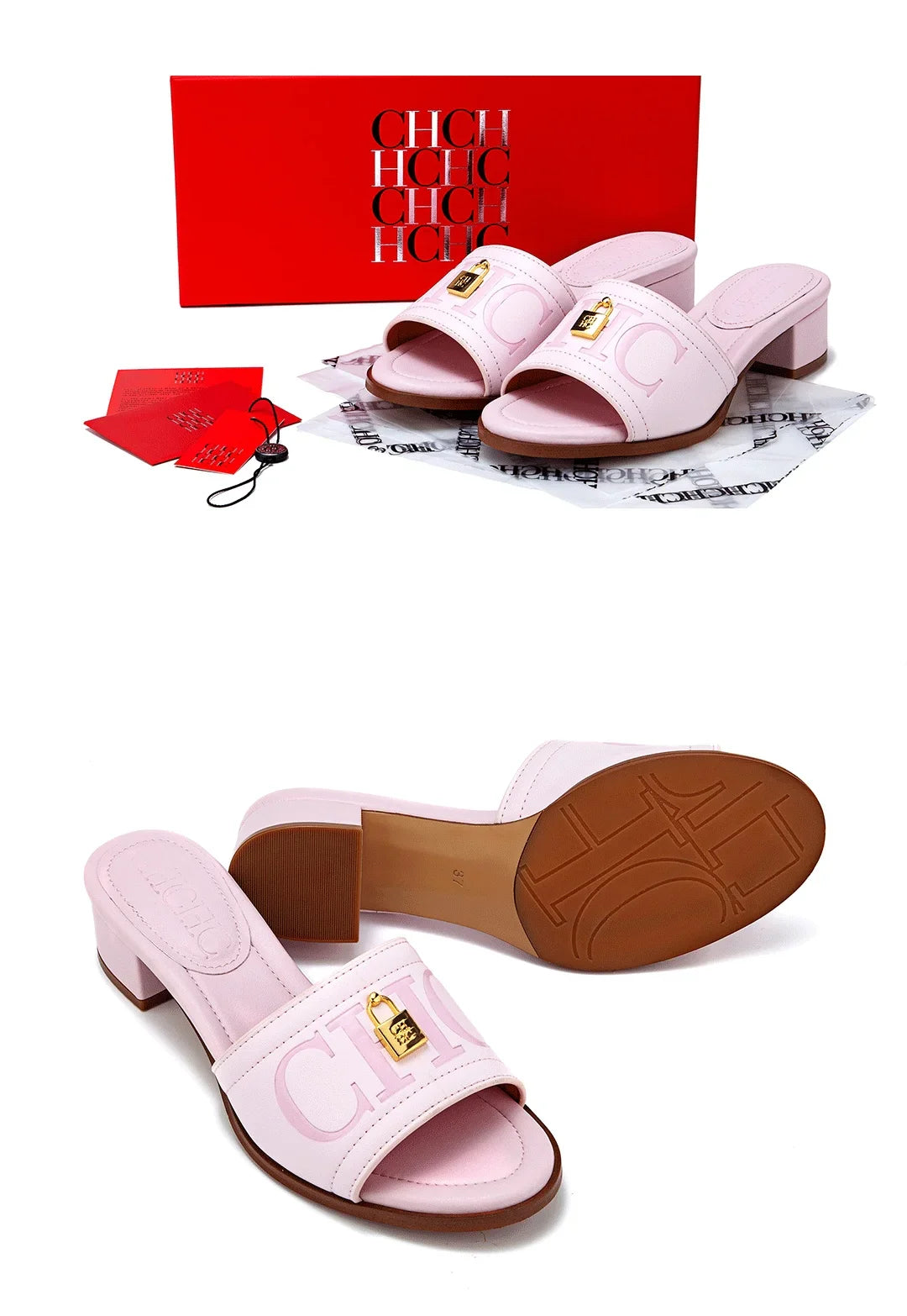 Fashion Monogram Print Elegant Design Women's Low Heeled Slippers Solid Color High Quality Metal Lock Simple Single Shoes