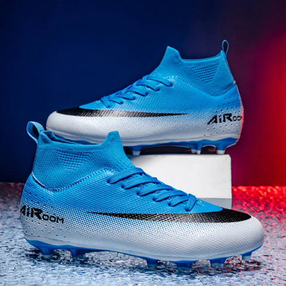 High-Top Leather AG Studded Soccer Cleats, Anti-Slip for Grass Field, Youth & Adult Men Women Training World Cup Style