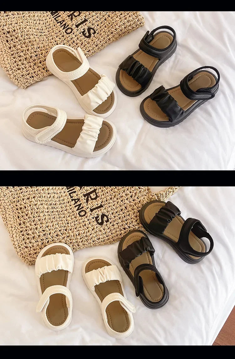 Children Solid Color Sandals Summer Beach Sandals for Girls School Fashion Open-toe Kids Thick Bottom Sandals Non-slip Versatile