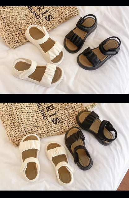 Children Solid Color Sandals Summer Beach Sandals for Girls School Fashion Open-toe Kids Thick Bottom Sandals Non-slip Versatile