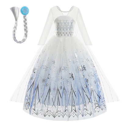 Frozen 2 White Elsa Princess Dresses for Baby Girls Outfit Snow Queen Cosplay Birthday Party Kids Clothing for 2-12 Years