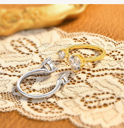 Two Stone Round Cut Moissanite Ring for Women 100% S925 Silver Personalized Open Rings Daily Wear Korean Style Jewelry