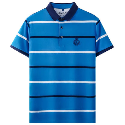 Fashion striped short sleeve men polo shirt summer trend brand letter embroidery design business casual breathable Paul T-shirt