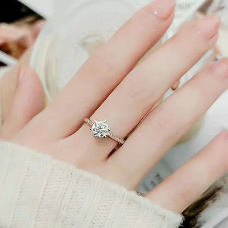 Ring For Women 925 Sterling Silver with White Gold Plated Lab Diamond Engagement Wedding Band Jewelry