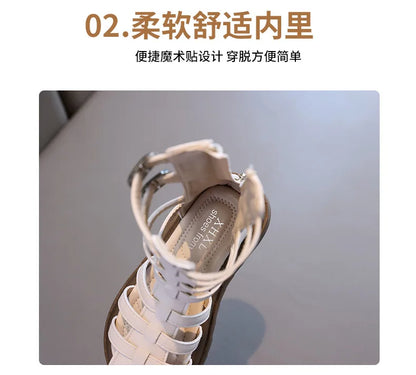High-top Gladiator Platform Shoes Kids Wedding Party Footwear New Summer Little Girl Children Sweet Princess Long Sandals
