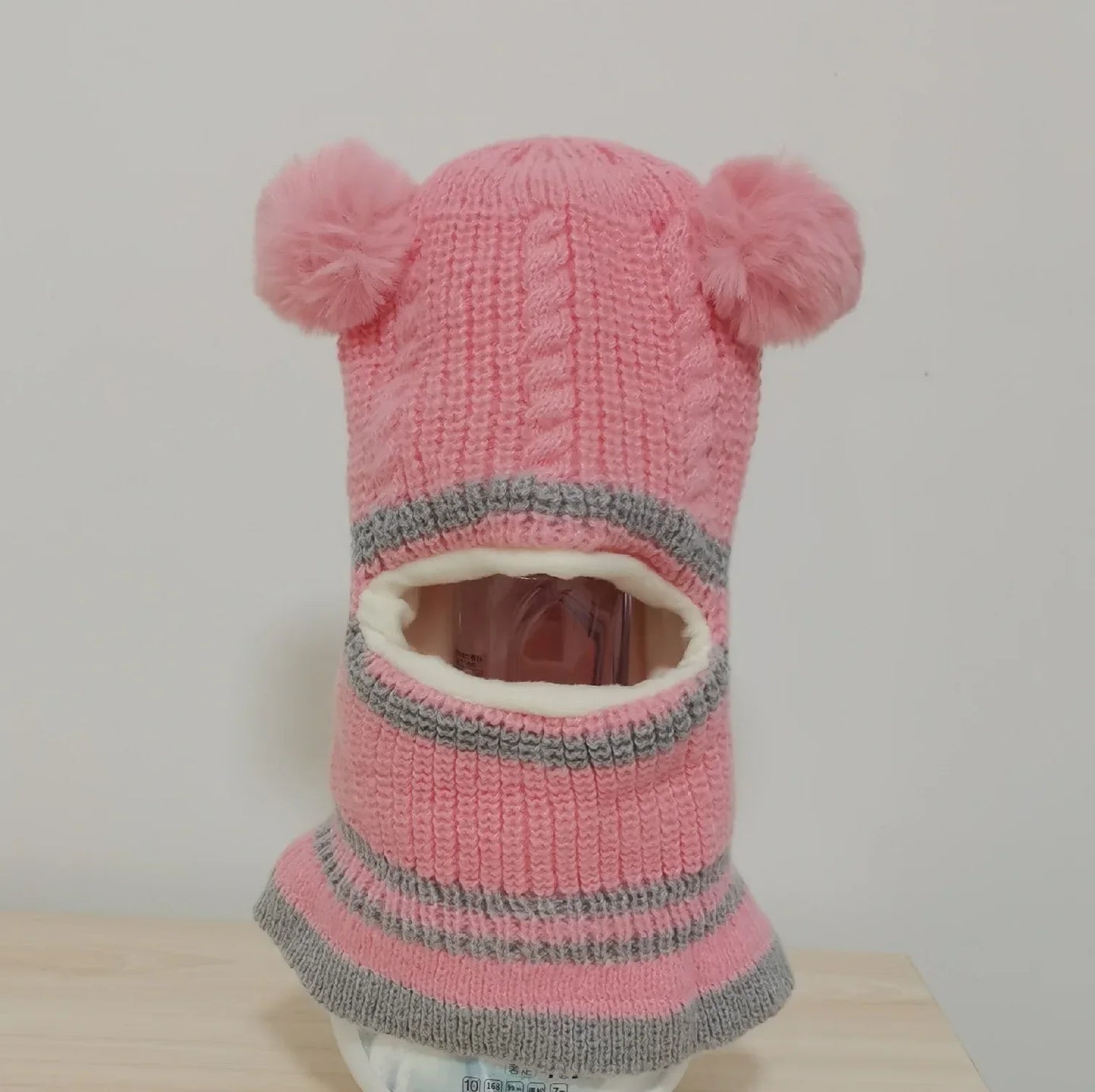 2-4year kid's knitted hat winter warm woolen hat  mask scarf one-piece