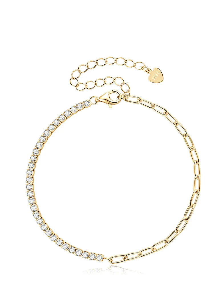 2mm Moissanite Tennis Bracelets With Gra Certificate S925 Sterling Silver Plated 18k Gold Paper Clip Bracelet For Women