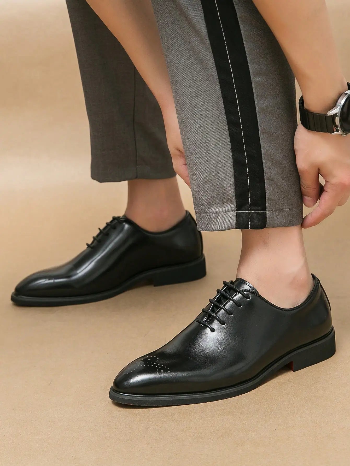 Classic Dress Leather Men Derby Shoes Formal Pointed Toe Business Leather Shoes Oxford Lace Up Anti SlipOffice Daily Shoes
