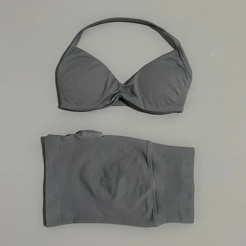 2 Piece Sport Set Women Seamless Yoga Tank Bra High Waist Scrunch Bum Gym Shorts Sets Fitness Running Workout Suit