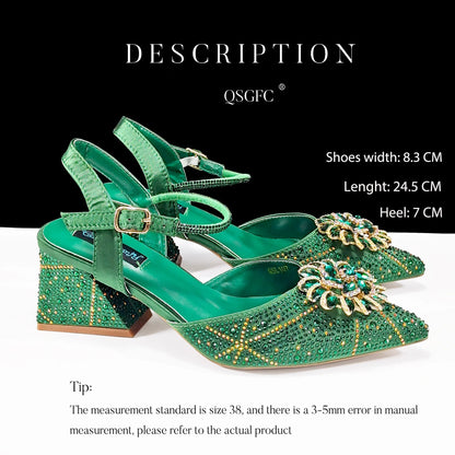 Ladies Elegant Pointed Toe Shoes with shiny Metal Stand Bag Women Party Shoes or Commuting Shoes and Bag Set