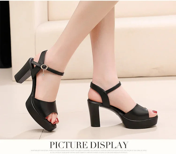 Size 32-43 2024 Genuine Leather Fashion Fish Mouth Women'S High Heel Summer Shoes Dress Sandals Female Woman Sandals Platform