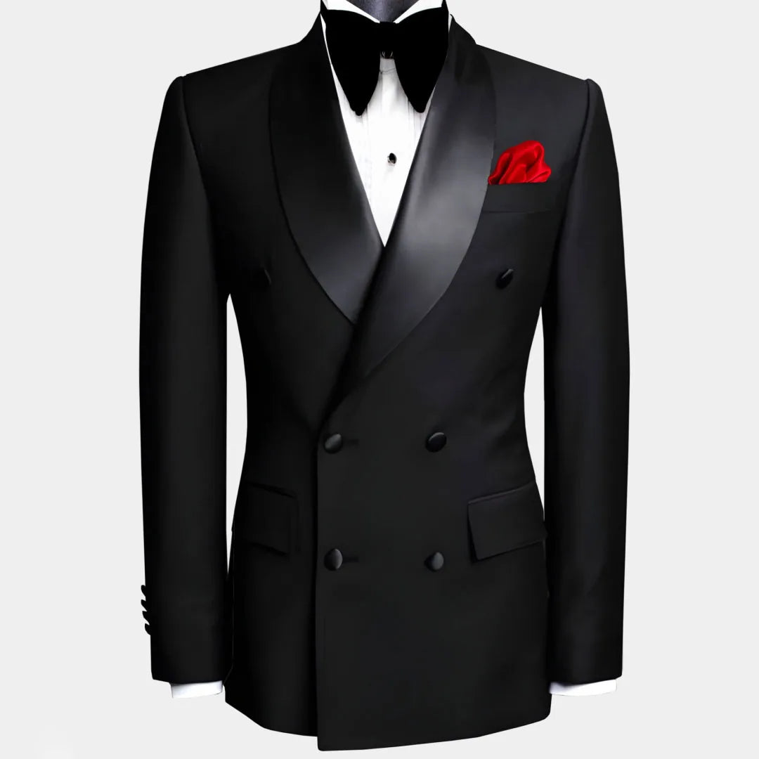 Men Suit Black 2 Pieces Double Button With Black Lapel For Wedding Groom Business Birthday Banquet Work Suit Jacket And Pants