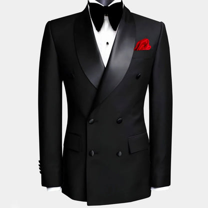 Men Suit Black 2 Pieces Double Button With Black Lapel For Wedding Groom Business Birthday Banquet Work Suit Jacket And Pants