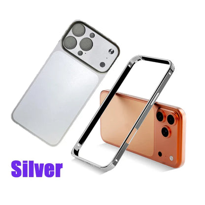 Anti-Slip Metal Frame Adhesive PE Frosted Backplate Phone Case For iPhone 17 Pro Max 15 14 13 16 Pro Max Shockproof Back Cover