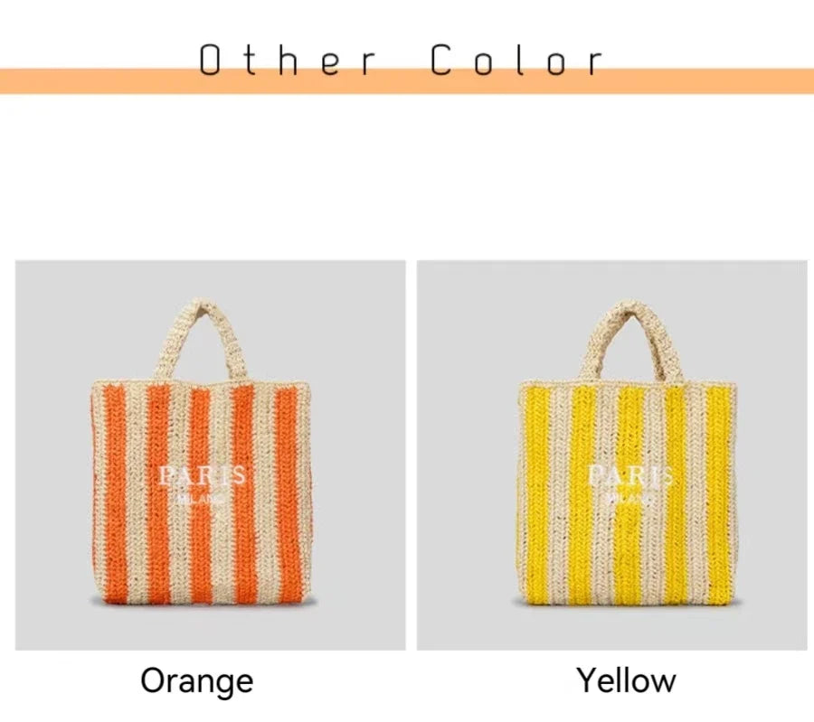 Women's Summer Beach Straw Style Tote Bag Handwoven Large Capacity Luxury Designer Travel Handbags Casual Portable Shoulder Bags