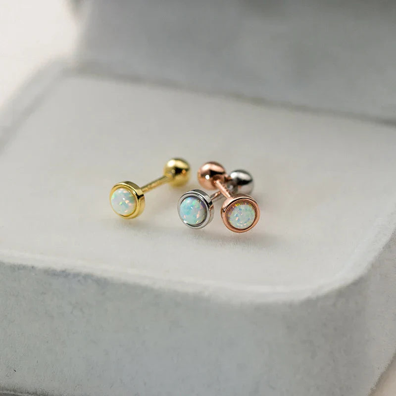 925 Sterling Silver Simple Luxury Opal Screw Bead Stud Earrings for Women Fashion Ear Bone Piercing Jewelry Accessories