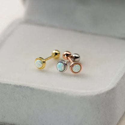 925 Sterling Silver Simple Luxury Opal Screw Bead Stud Earrings for Women Fashion Ear Bone Piercing Jewelry Accessories