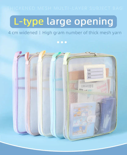1 Pcs A4 Transparent File Subject Classification Thickened 5 Colors Mesh Simple Hand Storage Bag