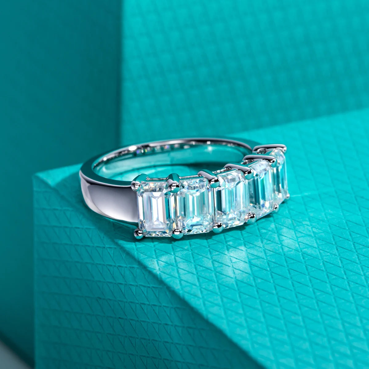 0.6ct 3cttw Emerald Cut Moissanite Wedding Band Ring 925 Sterling Silver D Color Moissanites Promise Ring for Women
