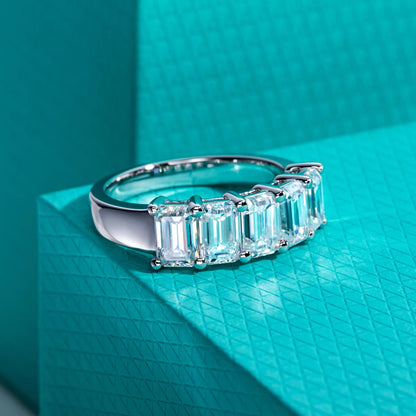 0.6ct 3cttw Emerald Cut Moissanite Wedding Band Ring 925 Sterling Silver D Color Moissanites Promise Ring for Women