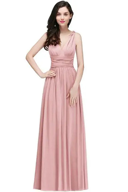 Elegant Burgundy V Neck Long Evening Dresses Summer Sleeveless Chiffon Ruched Formal Wedding Party Prom Gowns Vestido De Fiesta