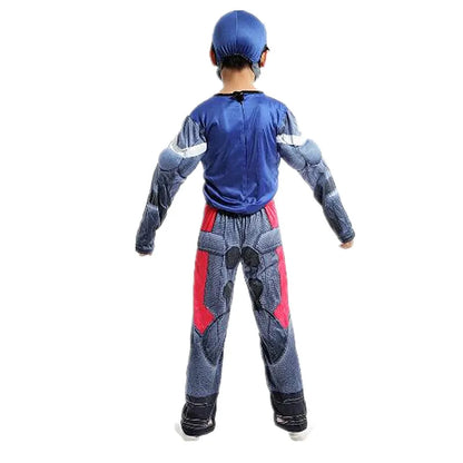 3-12Y Kids Superhero Captain America Costume Movie Justice Hero Role Play Jumpsuit Holiday Gift Performance Costume with Hat
