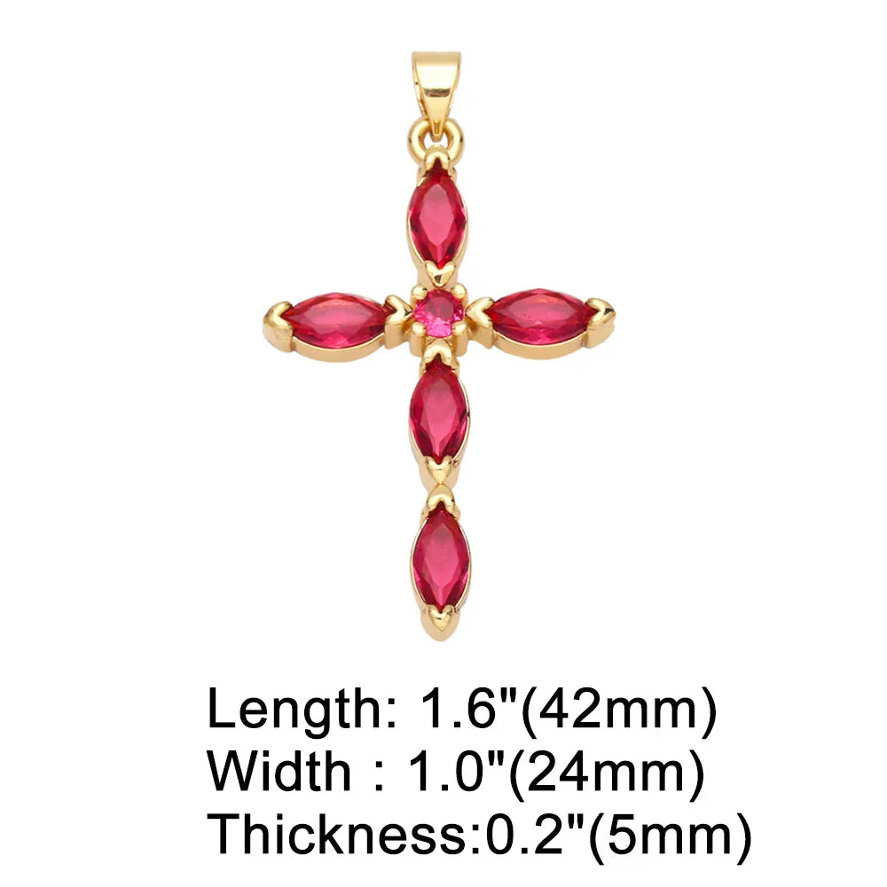 Big Rainbow Colorful Cross Pendants for Necklace Gold Plated  Copper Zircon Religious Jewelry Components pdta638