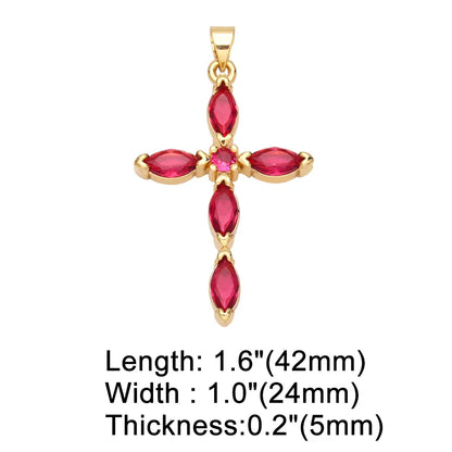 Big Rainbow Colorful Cross Pendants for Necklace Gold Plated  Copper Zircon Religious Jewelry Components pdta638