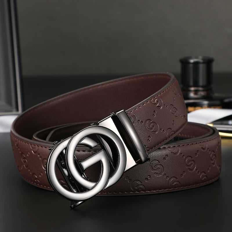New Width 3.4cm Men's Belt Business Formal Real Leather Canvas Male Belt High Quality Metal Automatic Buckle Belt for men jeans