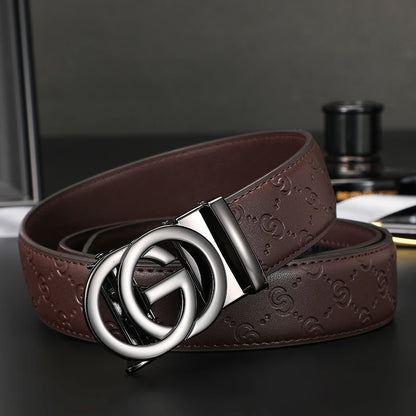 New Width 3.4cm Men's Belt Business Formal Real Leather Canvas Male Belt High Quality Metal Automatic Buckle Belt for men jeans
