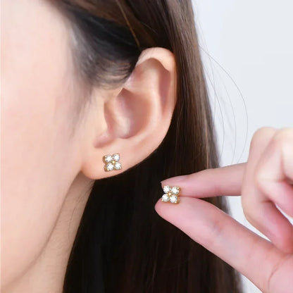 4-Stone Clover 0.8cttw Full D Color Moissanite Screw Earrings for Women Girls S925 Silver 3mm Pass Diamond Test Ear Stud