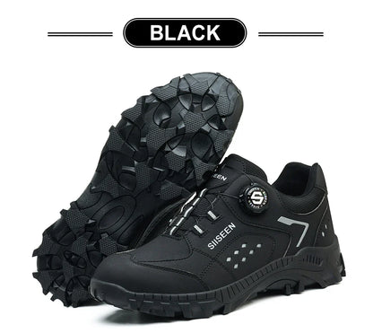 Steel Toe Safety Shoes for Men - Puncture Proof, Slip Resistant & Durable Work Boots for Construction, Outdoor Industrial Use