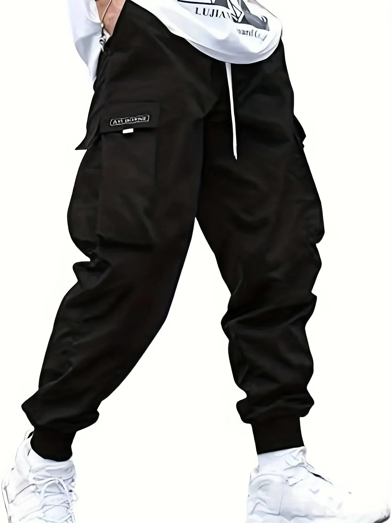 Plus Size Spring Summer Men Casual Cargo Pants Pockets Black Loose Out Door Elasticity Sports Oversize Pants 46 48 50 52