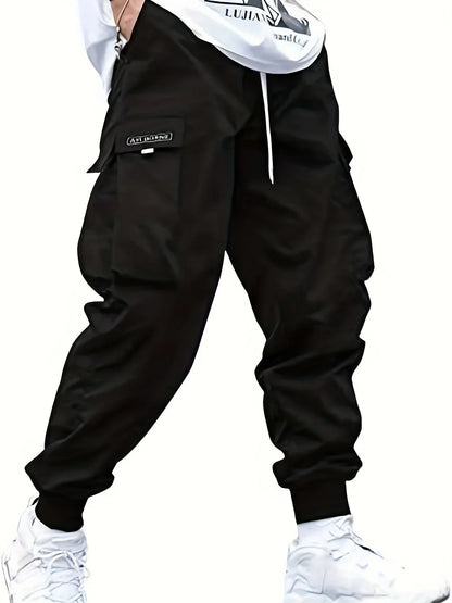 Plus Size Spring Summer Men Casual Cargo Pants Pockets Black Loose Out Door Elasticity Sports Oversize Pants 46 48 50 52