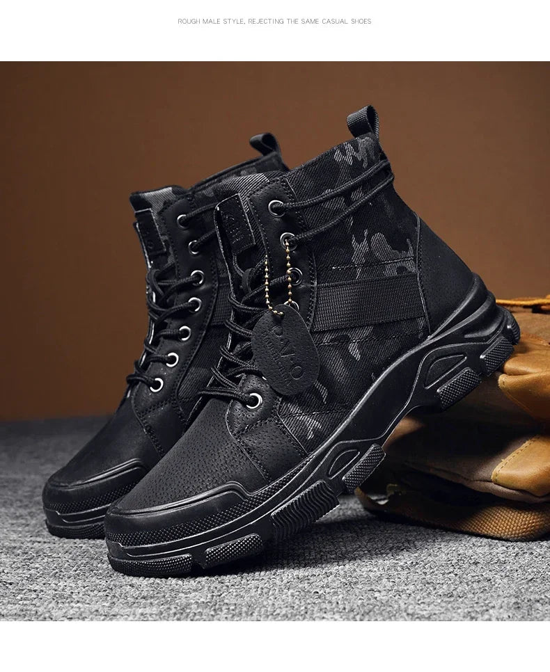 Military Boots for Men Autumn High Top Camouflage Desert Casual Flats Mens Boot Breathable Non Slip Work Shoes Zapatillas Hombre