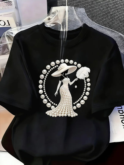 Elegant and Light Luxury Style Outfit Women's Printed T-shirt Light Luxury Gorgeous Daily Spring/summer Casual  Short Sleeve Top