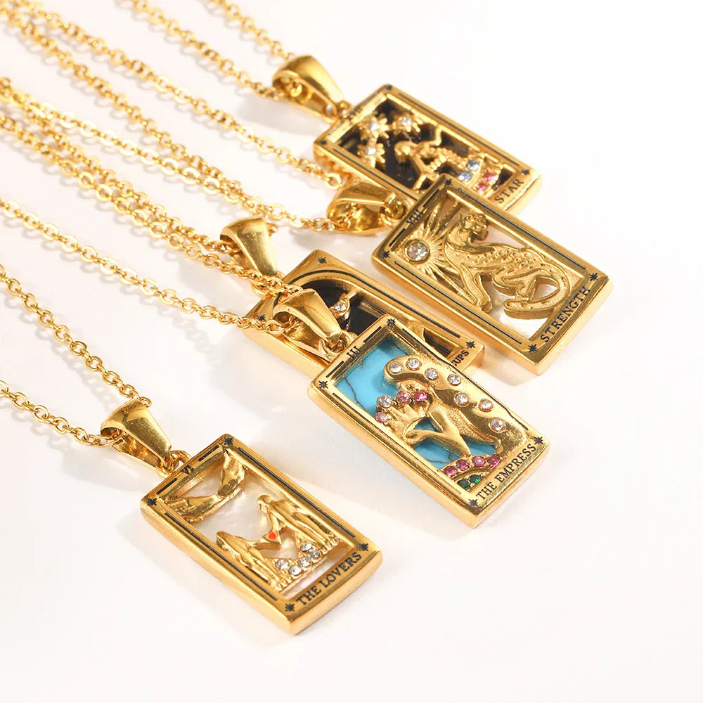 Original New Tarot Queen Lover Magician Moon Necklace Tarnish Free Stainless Steel Jewelry 18K Gold Plated Decoration