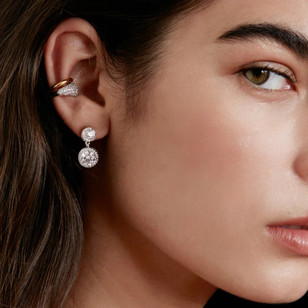 5cttw Moissanite Drop EarringsCertified Certificates 925 Sterling Silver Double Round Cut Halo Diamond Stud Earring for Women