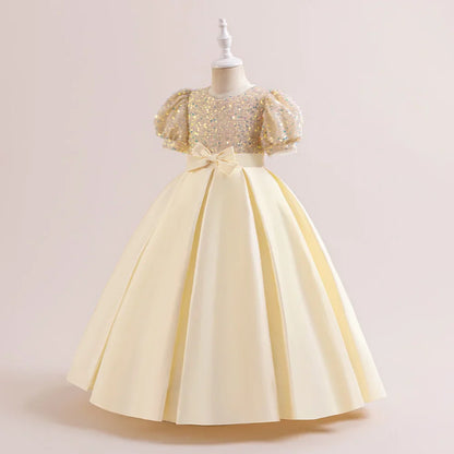 Summer Sequin Bridesmaids Party Girl Dress Elegant Bow Wedding Princess Prom Kids Dress For Girls Gala Birthday Evening Costumes