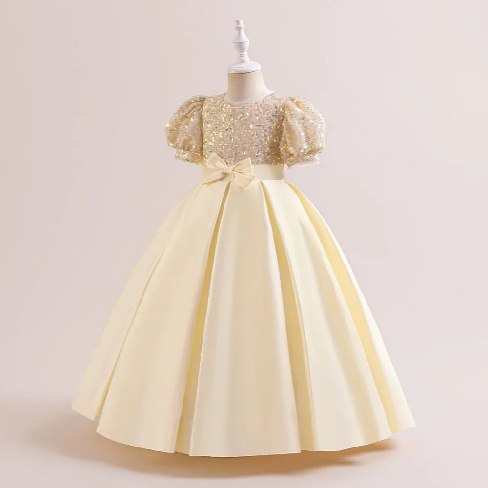 Christmas Sequin Bridesmaid Girl Dresses Elegant Bow Wedding Party Princess Prom Kids Dress For Girls Birthday Evening Costumes