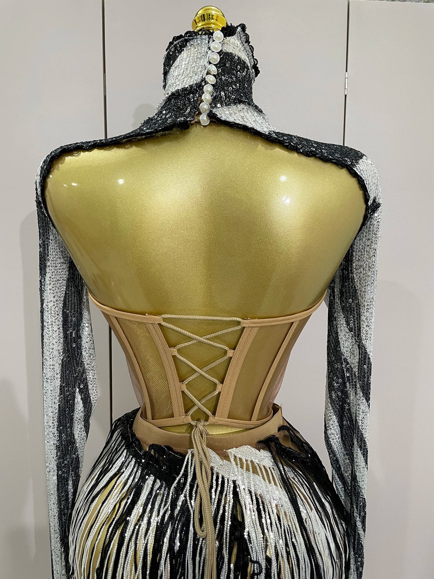 2025 New Shiny Diamond Sequin Tassels Sexy Mesh Long Sleeved Two Piece Set Women Evening Birthday paty Nightclub Stage Costume