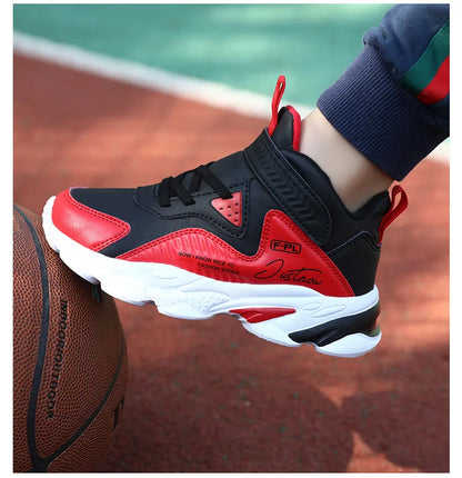 Boys Autumn Leather Sneakers Children Waterproof Wear-resistant Basketball Shoes Boys Color blocking Casual Soft soled Sneakers