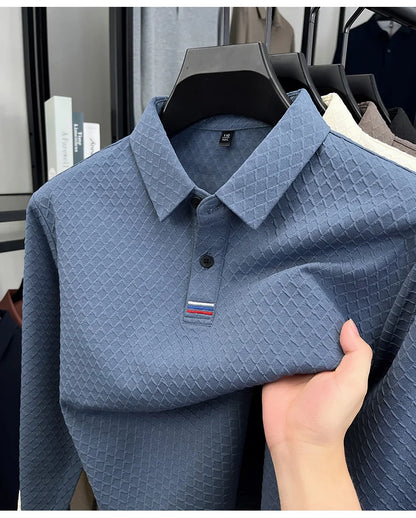High quality fashion long sleeve polo shirt men's autumn new brand striped jacquard design Korean casual luxury lapel T-shirt