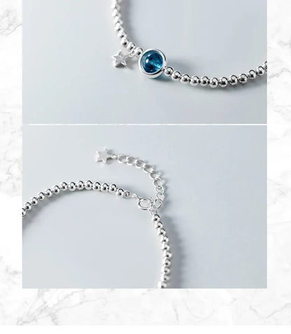 Fashion 925 Sterling Silver Classic Crystal Little Ball Star Strand Bracelet for Women Adjustable Bangle Fine Jewelry