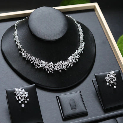 Fashion Pearl Necklace Sets High Quality 3A Cubic Zirconia Jewelry Set Dubai Dinner Party Accessories Engagement Gift