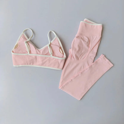 Women 2pcs Sport Sets Gym Push Up Yoga Pants Hollow Back Fitness Bras Workout High Waist Leggings Seamless Tights  Gym Set Suit
